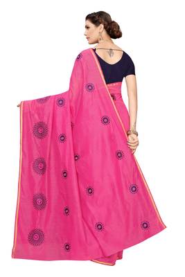 Pink embroidered chanderi silk saree with blouse 4