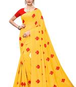 Yellow Embroidered Chanderi Saree With Blouse