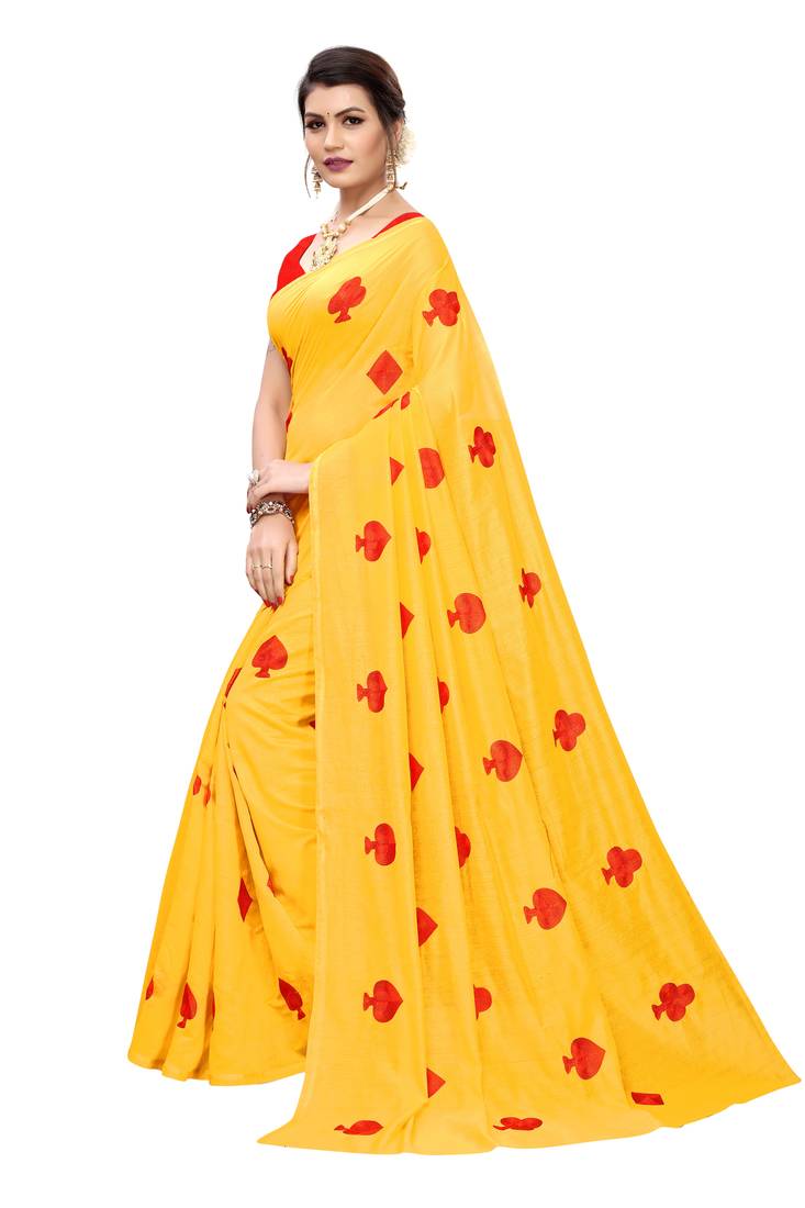 Yellow Embroidered Chanderi Saree With Blouse