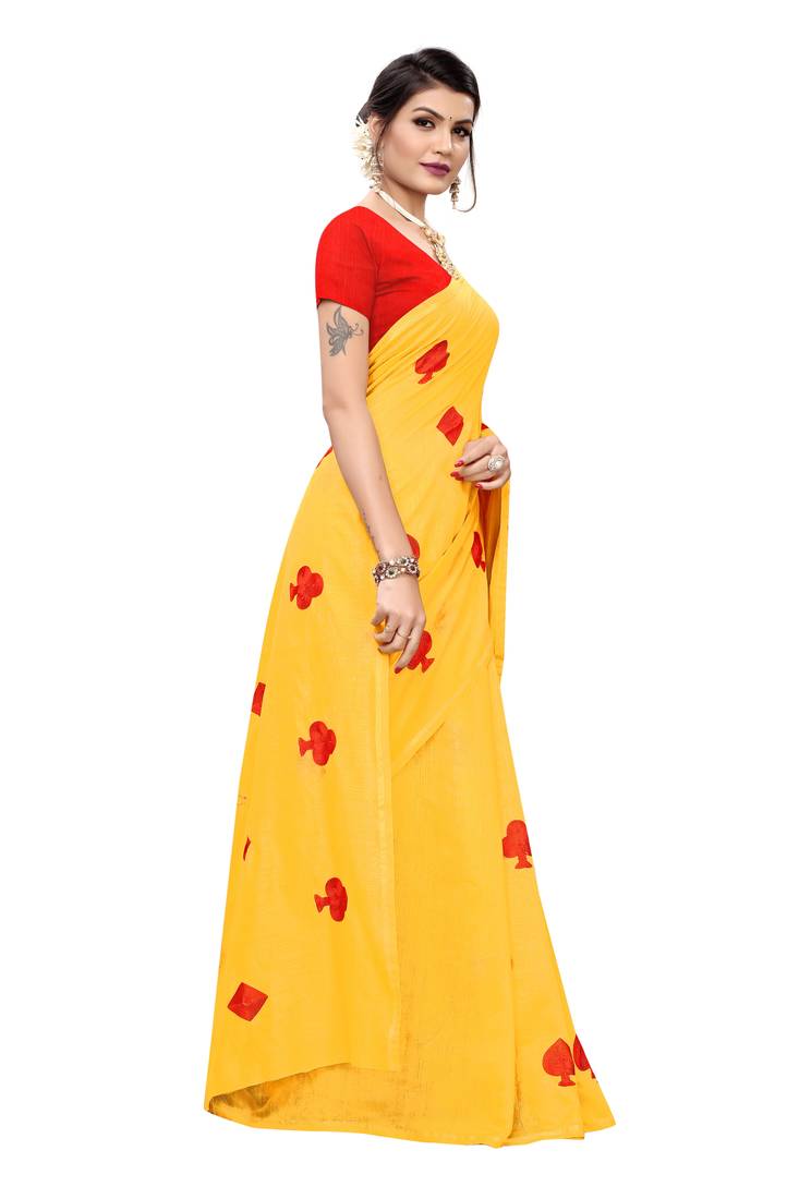 Yellow Embroidered Chanderi Saree With Blouse