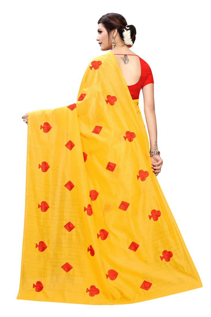 Yellow Embroidered Chanderi Saree With Blouse