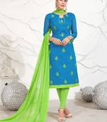 Blue floral print chanderi salwar