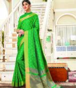 Green woven art silk saree with blouse