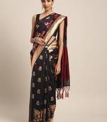 Black woven art silk saree with blouse