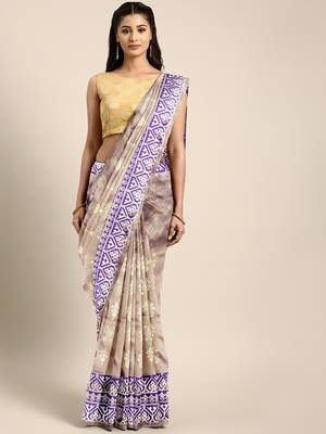 Grey woven kanchipuram silk saree with blouse 1