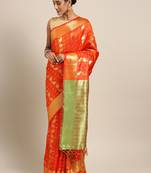 Orange woven kanchipuram silk saree with blouse
