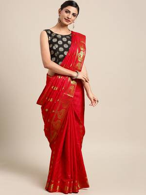 Red woven kanchipuram silk saree with blouse 1