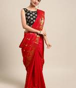 Red woven kanchipuram silk saree with blouse