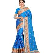 Blue embroidered art silk saree with blouse