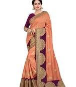 Dark peach embroidered art silk saree with blouse