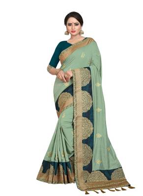 Green embroidered art silk saree with blouse 1