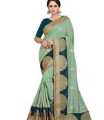 Green embroidered art silk saree with blouse