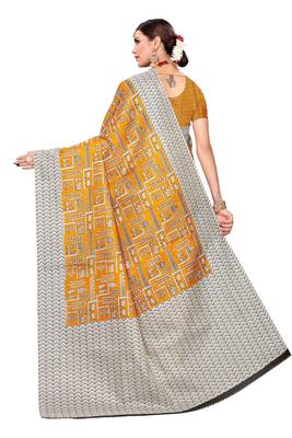 Mustard printed khadi saree with blouse 3