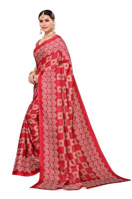 Pink printed khadi saree with blouse 2