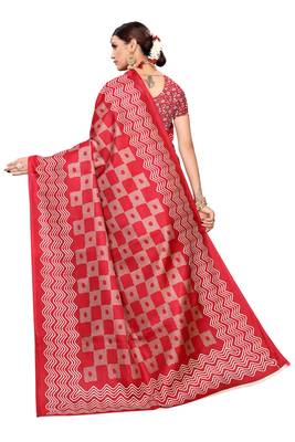 Pink printed khadi saree with blouse 3