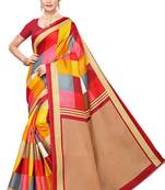 Red Printed Khadi Saree With Blouse