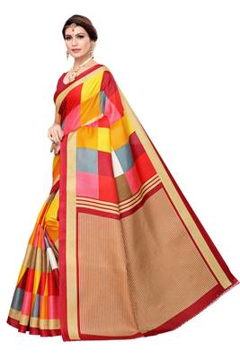 Red Printed Khadi Saree With Blouse 2
