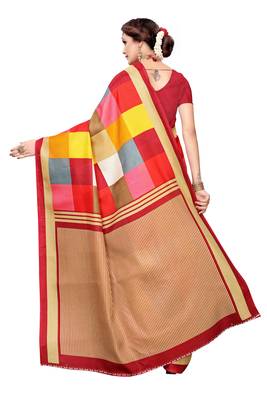 Red Printed Khadi Saree With Blouse 3
