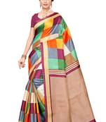 Magenta Printed Khadi Saree With Blouse
