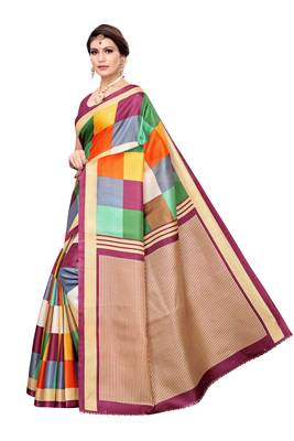 Magenta Printed Khadi Saree With Blouse 2