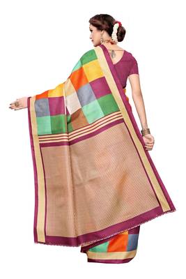 Magenta Printed Khadi Saree With Blouse 3