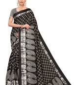 Black printed khadi saree with blouse