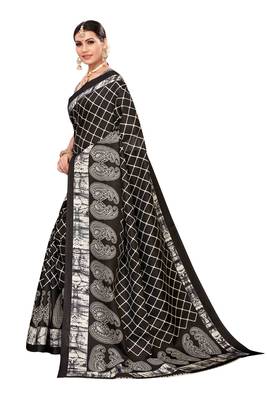 Black printed khadi saree with blouse 2