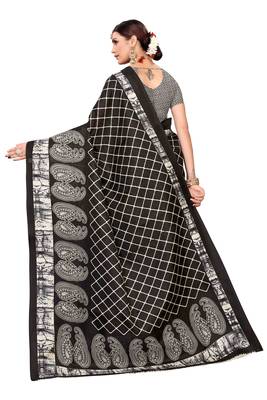 Black printed khadi saree with blouse 3