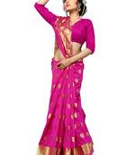 Pink woven cotton silk saree with blouse