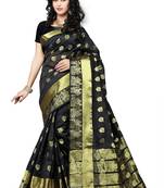 Black woven cotton silk saree with blouse