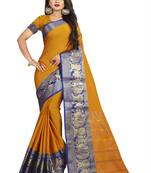 Mustard woven cotton saree with blouse