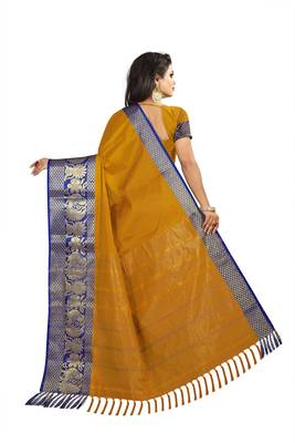 Mustard woven cotton saree with blouse 3