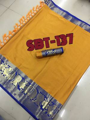 Mustard woven cotton saree with blouse 4