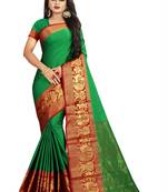 Green woven cotton saree with blouse