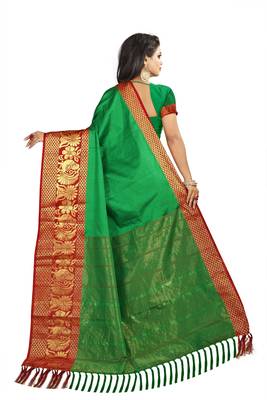 Green woven cotton saree with blouse 3