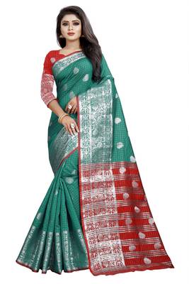 blue woven cotton silk saree with blouse 1