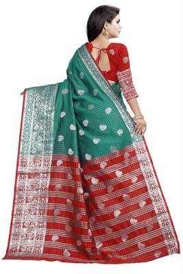 blue woven cotton silk saree with blouse 2