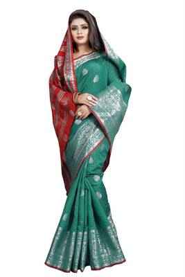 blue woven cotton silk saree with blouse 3