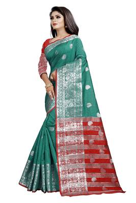 blue woven cotton silk saree with blouse 4