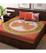 100% Cotton Bedsheet Indian Peacock Printed Double Bedspread bedsheets with Pillow Cover