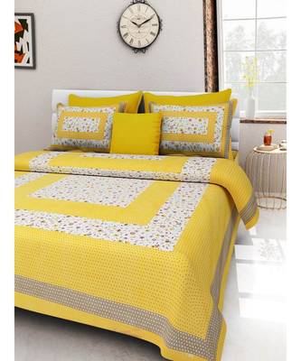 Cotton Bedding Bedspread Handmade Screen Floral Printed Bedsheet with Pillow Cover 1