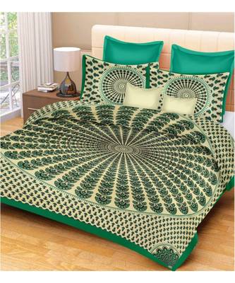 100% Cotton Bedsheet Indian Handmade Handscreen Printed Bedcover with 2 Pillow Cover 1