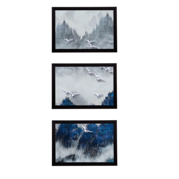 Set Of 3 Gorgeous Geometrical Flower Satin Matt Texture UV Art Painting 1