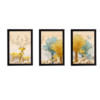 Set Of 3 Gorgeous Geometrical Flower Satin Matt Texture UV Art Painting 1