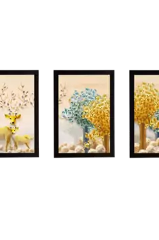 Set Of 3 Gorgeous Geometrical Flower Satin Matt Texture UV Art Painting