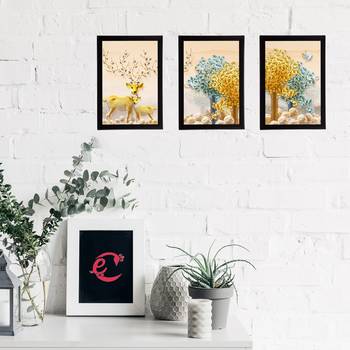Set Of 3 Gorgeous Geometrical Flower Satin Matt Texture UV Art Painting 2