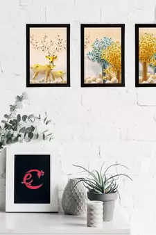 Set Of 3 Gorgeous Geometrical Flower Satin Matt Texture UV Art Painting