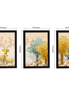 Set Of 3 Gorgeous Geometrical Flower Satin Matt Texture UV Art Painting