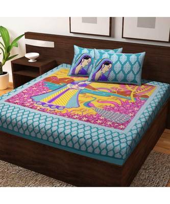 Sanganeri Print 100% Cotton Bedsheet Bedspread with Pillow Cover 1