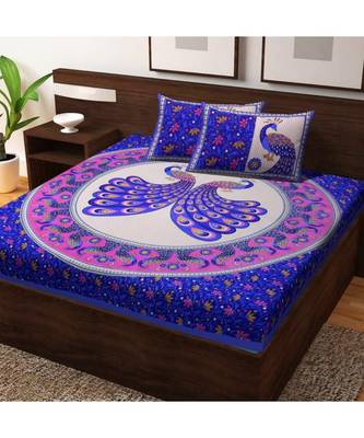 Jaipuri Print Cotton Bedsheet with 2 Pillow Cover Bedding bedspread 1